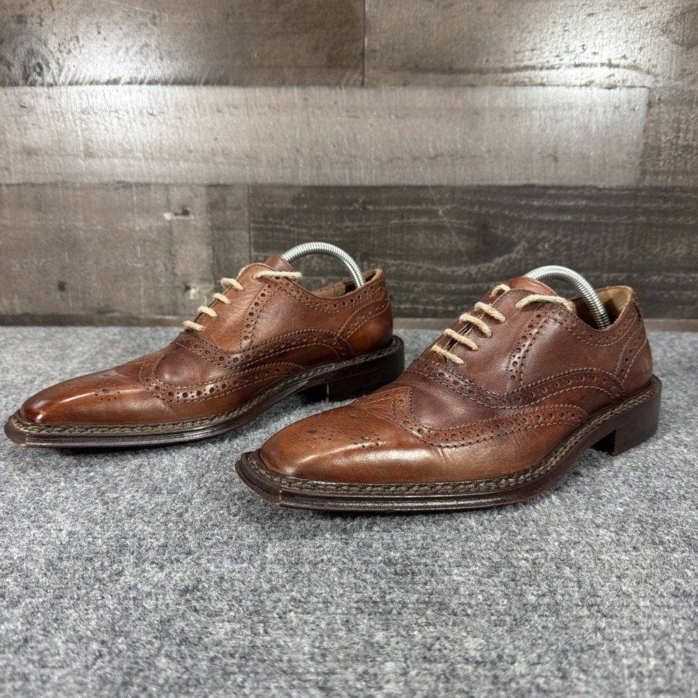 Calzoleria Toscana Brown Leather Square Toe Wingtip Brogue Oxfords EU 40 US 7